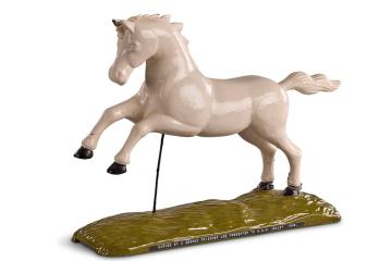 Wooden model of the Northamptonshire Yeomanry badge depicting a white horse.