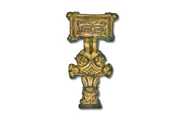 Anglo-Saxon square-headed brooch with runic name inscribed on rear. 