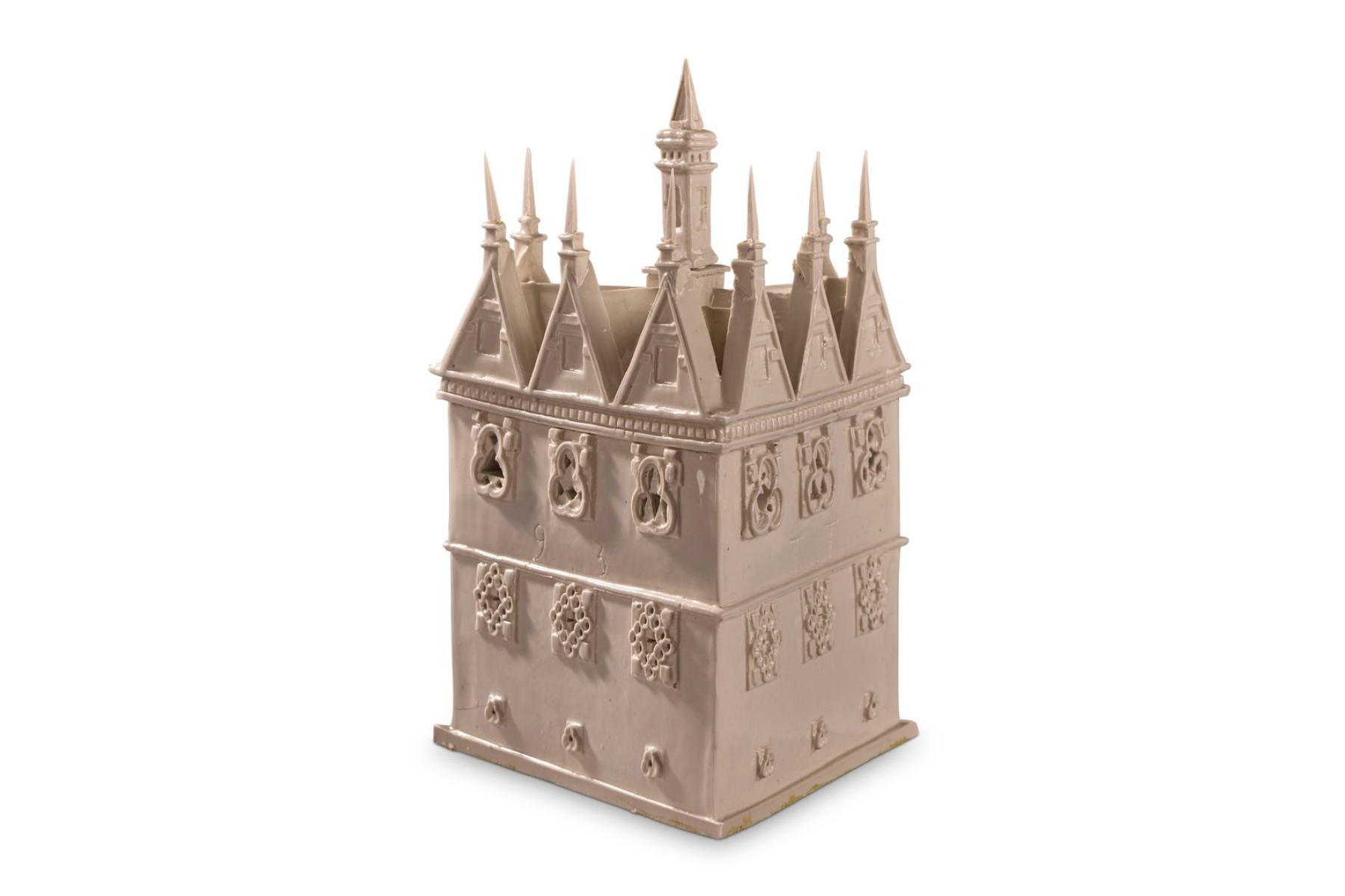 Ceramic model of the Tudor Triangular Lodge in Rushton, by artist Hugh Colvin in later 20th century