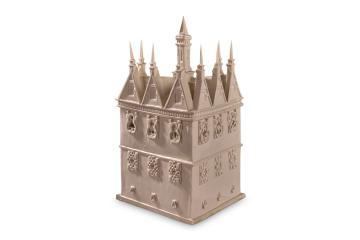 Ceramic model of the Tudor Triangular Lodge in Rushton, by artist Hugh Colvin in later 20th century