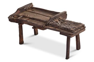 Shoemaker's wood and leather work bench