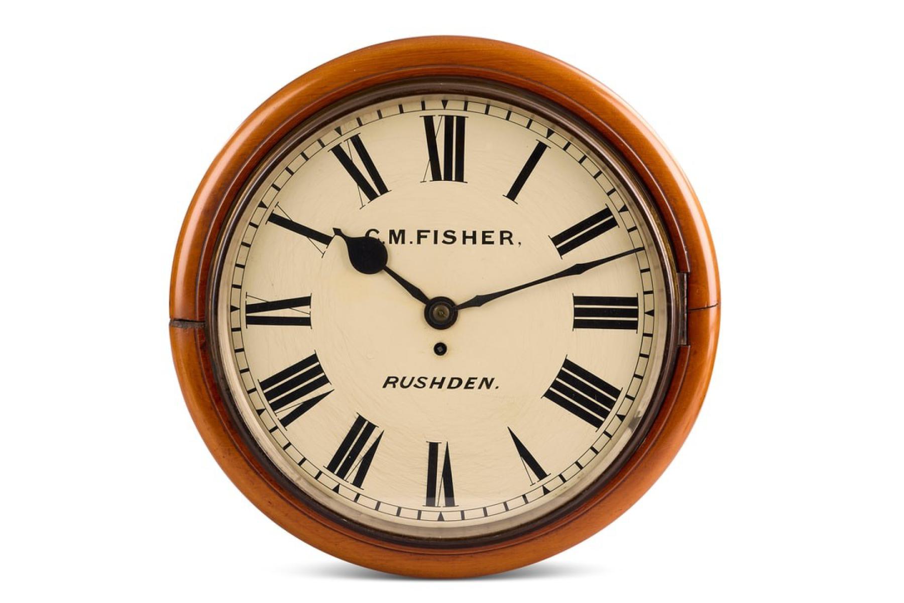Wooden wall clock from Rushden Alfred Street School