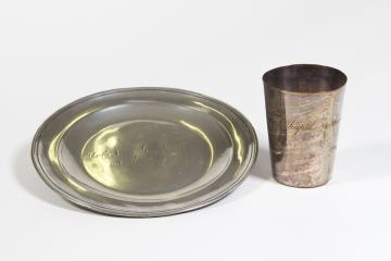 Pewter Communion plate and cup inscribed or the County Gaol Chapel Northampton