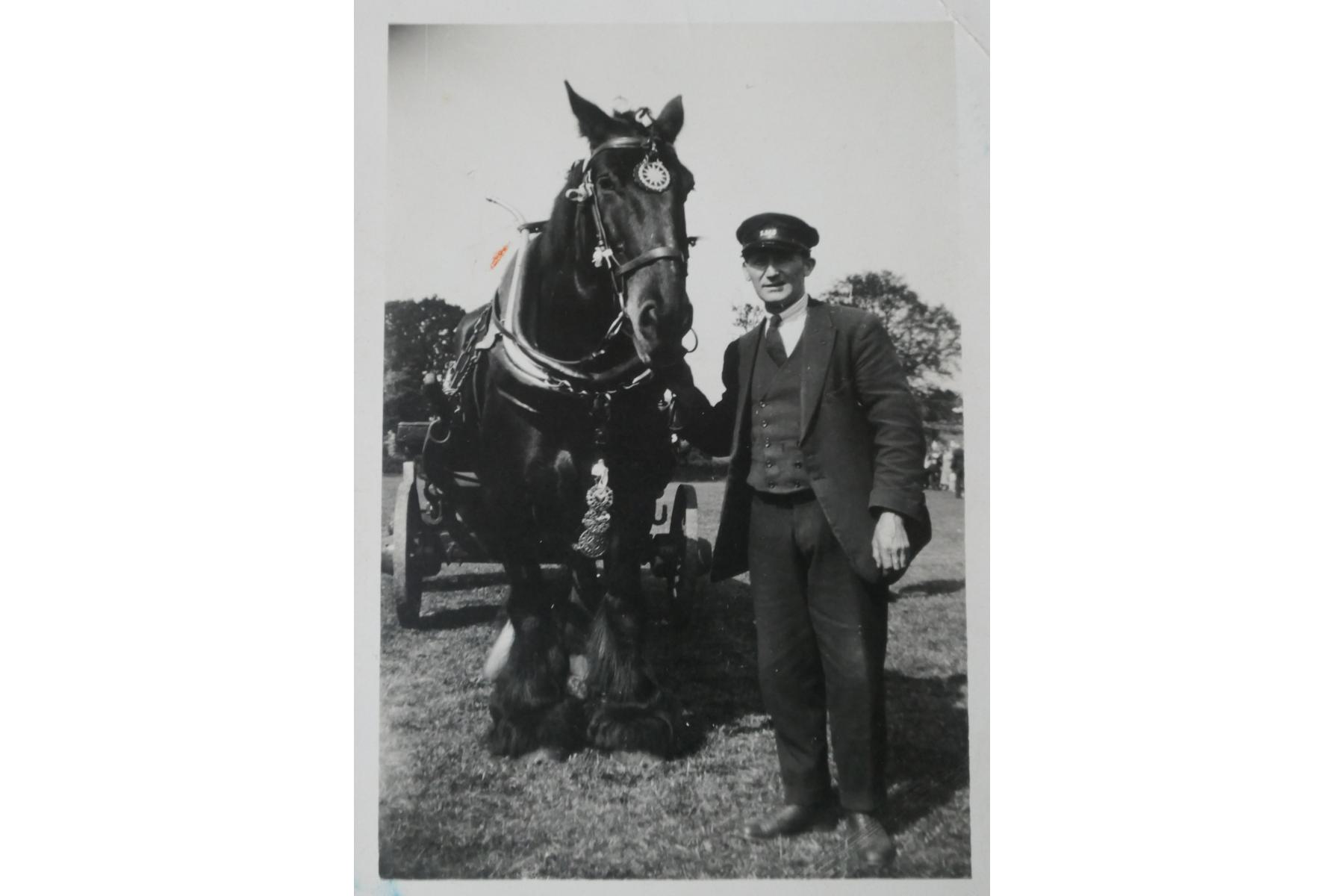 Railway drayman, Arthur Seward and his horse drawn wagon 
