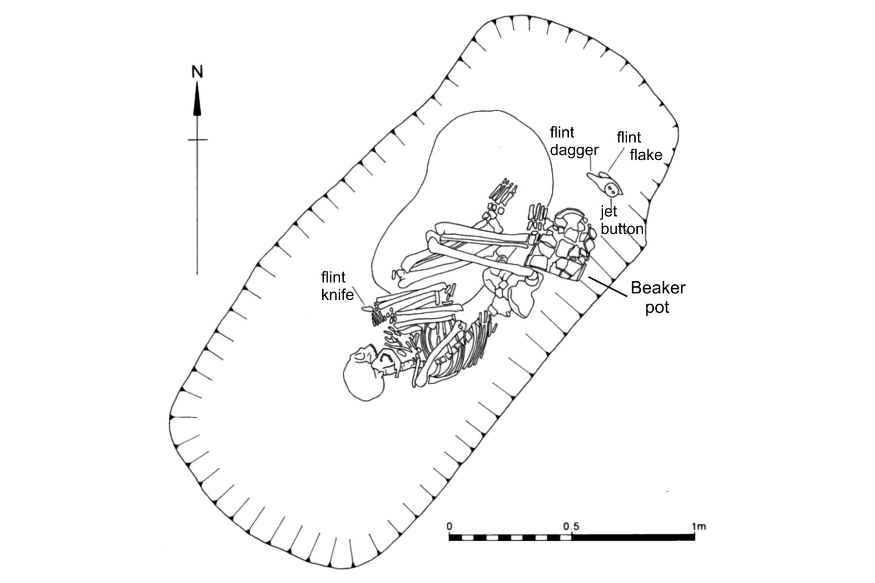 Burial Plan of excavated Bronze Age Beaker barrow burial at Stanwick Lakes