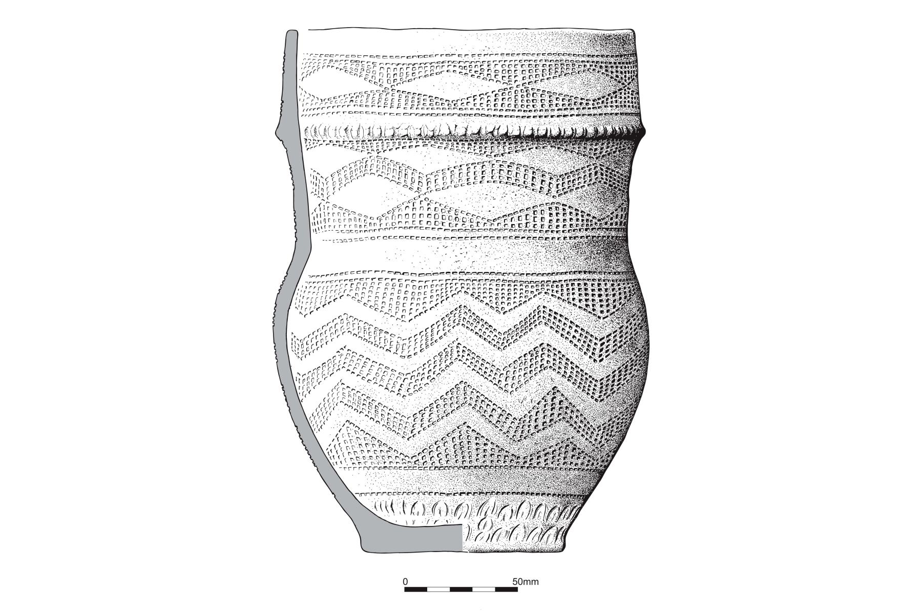 Drawing of Bronze Age Beaker showing decoration