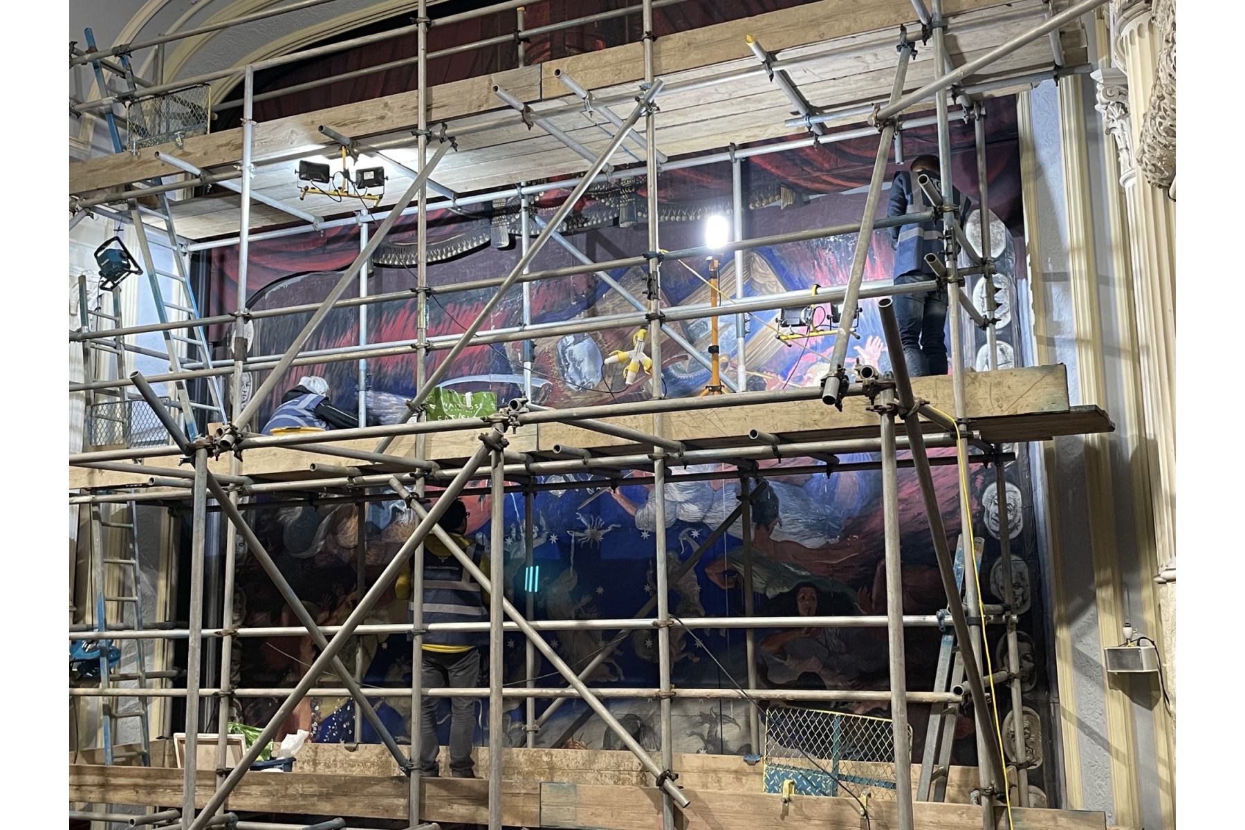 Conservation work on Safety Curtain