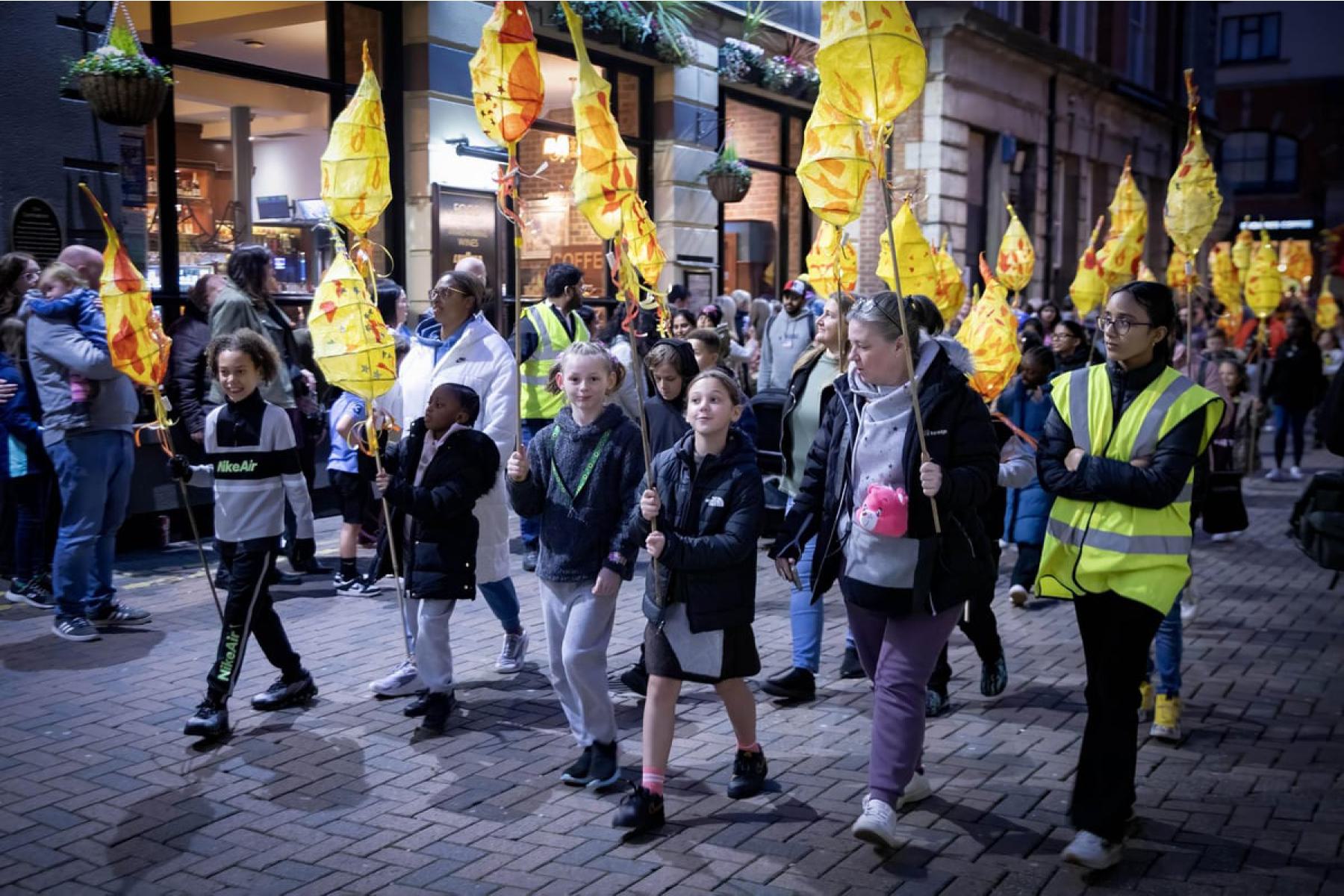 Diwali festival children with lanterns