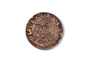 Obverse (head) of a Norman period silver penny minted in Northampton