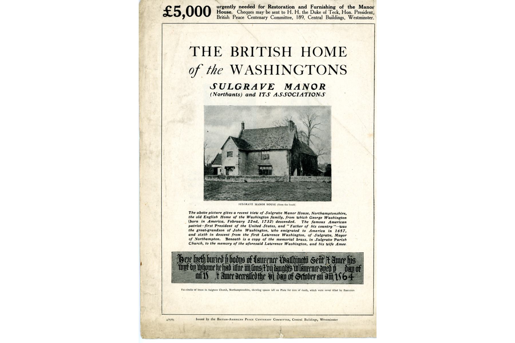 Sale brochure sulgrave manor 1920s