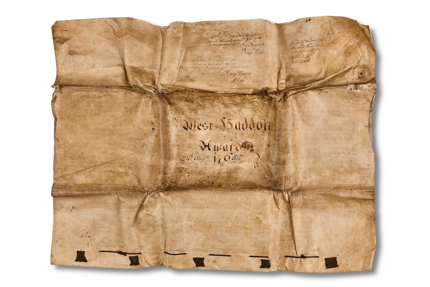 Parchemnt cover sheet of Weston Haddon Enclosure Award 1765
