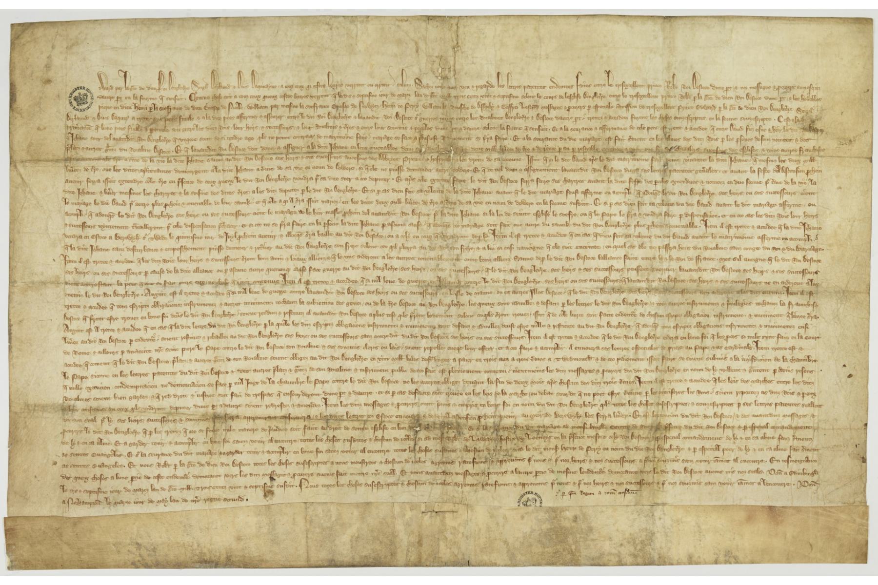 Treaty of Edinburgh signed at Northampton Castle in 1328.