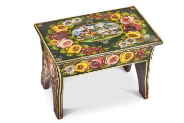 Painted canal stool in castles and roses style by Frank Nurser 