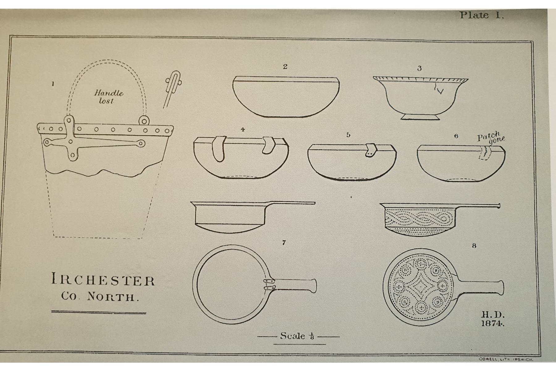 19th century drawings of the Irchester bowls by British antiquarian and archaeologist Henry Dryden