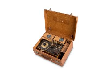 German spy radio housed in cardboard and fabric suitcase